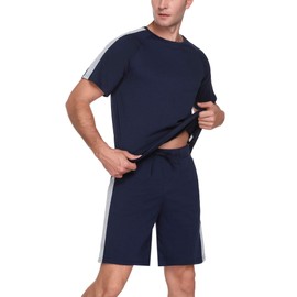 Doaraha Mens Short Pyjamas Set, 100% Cotton Short Sleeve Soft PJ Top and Pants Summer Nightwear Sleepwear Loungewear