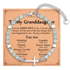 IKIATY Granddaughter Gifts from Grandma, Christian Cross Bracelet Jewelry for Teenage Girls, Granddaughter Birthday Easter Basket Christmas Stocking Stuffers Valentines Day Gifts for Teens Women