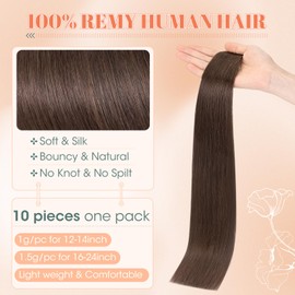 Benehair Invisible Tape in Hair Extensions Human Hair 10 Pieces Remy Straight #2 Dark Brown Real Hair Extension Tapes 18 Inches (15 g)