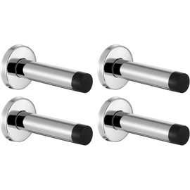 4 Pack Polished Chrome Door Stopper with Black Tip, 304 Stainless Steel Wall Mounted Sound Dampening Door Stop Bumper, 