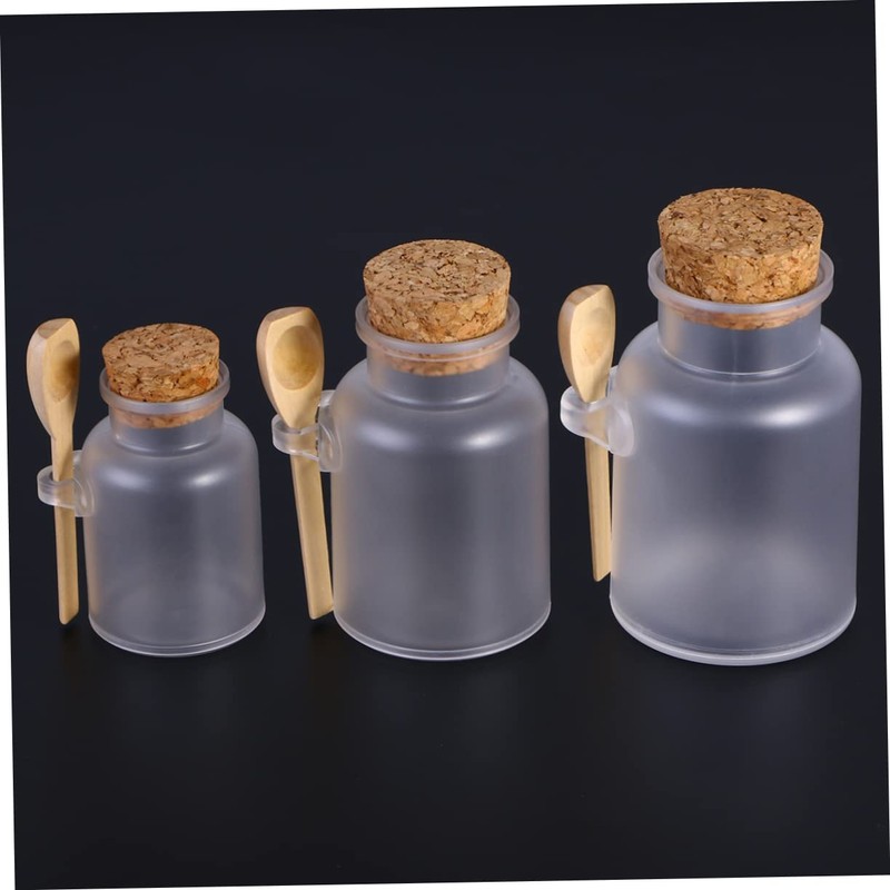 KICHOUSE Empty Plastic Salt Container with Wooden Lid Spoon 100g