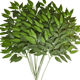 FUNORNAM 84Pcs Italian Ruscus Greenery Stems 23" Artificial Silk Greenery Leaves for DIY Wedding Arch Bouquet Filler Table Centerpieces Home Indoor Decor