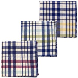 B-PLAID Handkerchief, Set of 3, Made in Japan, Approx. 18.9 x 18.9 inches (48 x 48 cm), Large Size, 100% Cotton, Kitchen Cloth, Dish Cloth, Women's, Men's, Petite Gift, Striped Pattern, Checkered