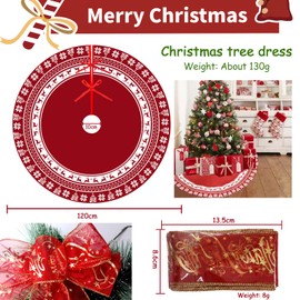 Biluer Large Christmas Tree Skirt, 120 cm Christmas Tree Skirt, 1 x Elk Deer Tree Skirt, Round Christmas Tree Skirt Mat with 1 Roll Christmas Tree Decoration Ribbon for Home Christmas Party Christmas