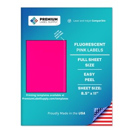 Premium Label Supply Bright Neon Color Fluorescent Sticker Labels - 8.5" x 11" Full Sheet Labels - (Fluorescent Pink, 25 Sheets)