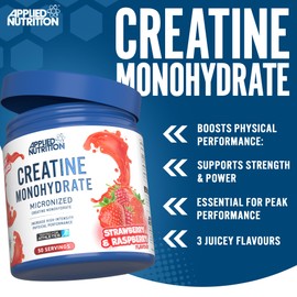 Applied Nutrition Micronized Creatine Monohydrate Powder 250g – 5g of 100% Pure Creatine Powder Per Serving for Strength & Muscle Power – ICY Blue Razz Creatine Supplement – 50 Servings