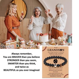 To My Grandson Bracelet Tiger Eye Bracelet Elastic Beaded Bracelet Soccer Baseball Basketball Sports Bracelet Grandson Bracelet from Grandma Birthday Christmas Gifts for Grandson