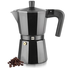 Magefesa Kenia Noir Stovetop Espresso Moka Pot, 12-Cup/20 oz, Italian Coffee Maker for Cuban Coffee, Extra-Thick Aluminum, Heat-Resistant Handle, Safe & Easy-to-Use, Greca Coffee Maker