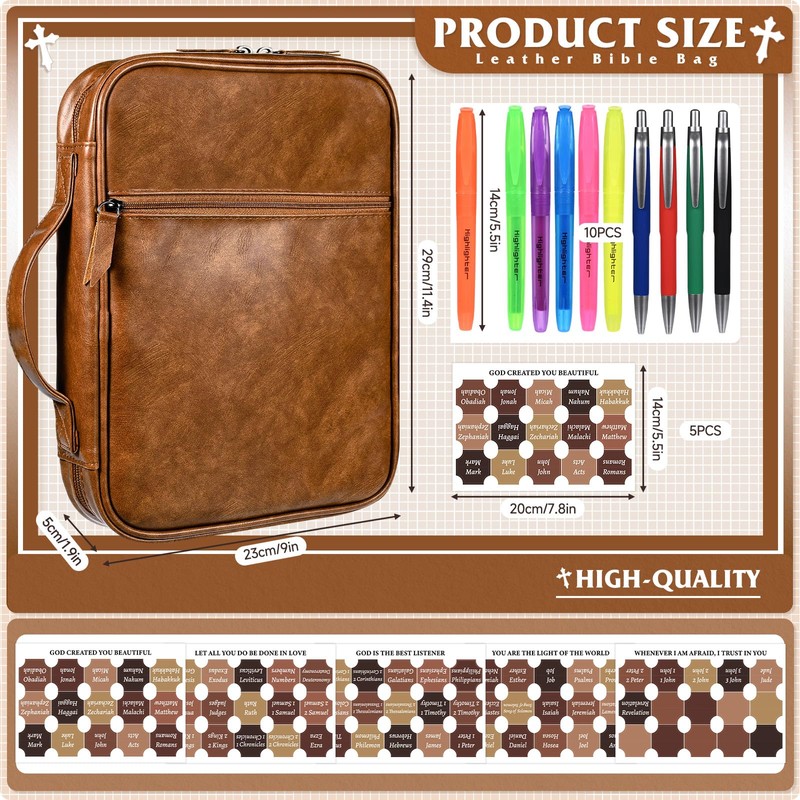 Leather Bible Cover for Men Large Bible Carrying Case with
