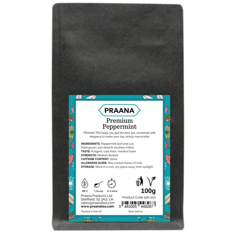 PRAANA TEA Premium Pure Peppermint Herbal Tea, 100 g
