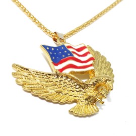 Flying Bald Eagle Pendant Necklace for Men, American Flag Necklace with 23.6” Chain, Vintage Hawk Eagle Pendant, Silver Metal Alloy Chain, Viking Animal Necklace Jewelry (Gold)
