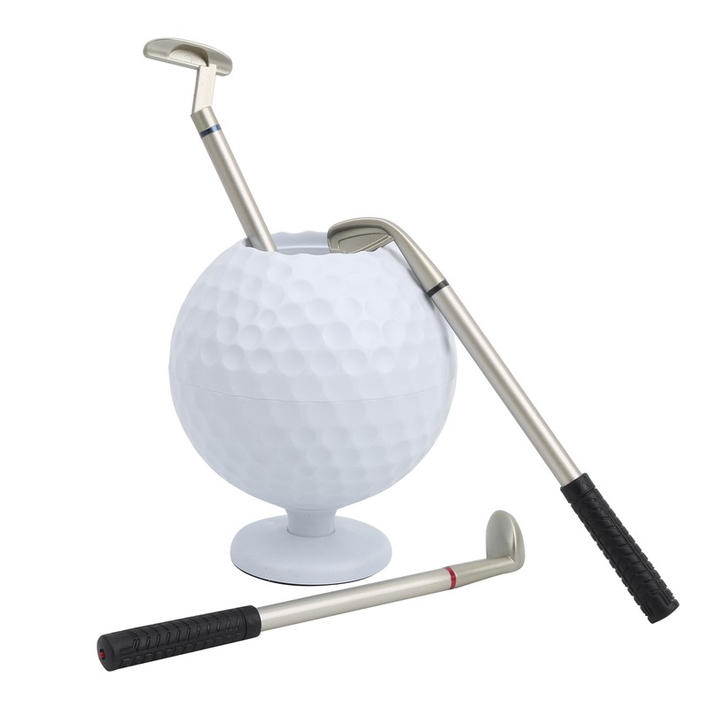 Mini Desktop Golf Ball Pen Holder with 3 Golf Cue