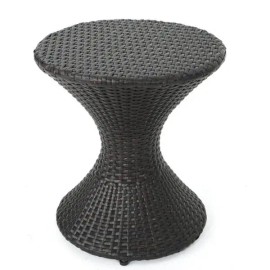 16-Inch Multi-Brown Wicker Hourglass Side Table for Outdoor Use