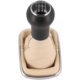 Gear Knob + Gear Stick Gaiter Set 6 Gears Suitable for VW Golf 4 1997-2006, Plug & Play, Car Gear Lever Shift Gaiter with Frame, Black/Beige