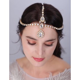 Missgrace Diadema de diamantes de imitación, estilo bohemio, vintage, para novia, accesorio para el cabello para mujeres y niñas (oro rosa)