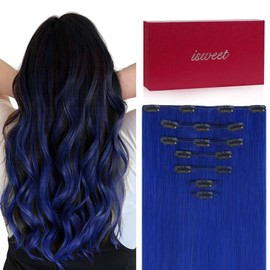 Straight Clip in Hair Extensions Real Human Hair, 7Pcs 14 Inch 95g Blue Invisible Natural Soft Remy Human Hair Extension Clip ins, Double Weft Hair Extensions Real Human Hair for Women