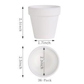 Yishang 36 pcs Small Mini White Clay Pots, 2.5'' Terracotta Pot Clay Ceramic Pottery Planter,Cactus Flower Terra Cotta Pots,Succulents Nursery Pots,with Drainage Hole,Great for Crafts,Wedding Favor