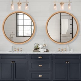 FUWU HOME 32" Wood Round Mirror, Circle Wall Mirror Decoration Large Bathroom Vanity Mirror for Bathroom Living Room Bedroom Entryway (Natural Beech Wood)
