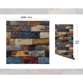 FLFK Faux Wood Bricks Wallpaper Peel and Stick Wood Grain Wall Paper for Living Room Bedroom Kitchen Office Apartment Decor 16"x64"
