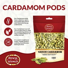 Spicy World Spicy World Green Cardamom Pods 3.5 Oz - As Seen on Tik Tok - Premium Quality Whole Green Cardamom Pods | Vegan | Large | Aromatic Cardamon
