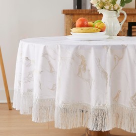 Warm Home Designs White Velvet Tablecloth. 54 x 72 Inch Rectangular Tablecloth. White Table Cover from Printed Foil Velvet Fabric is Great as Vintage Tablecloth, Holiday Tablecloth. ITC White 54x72