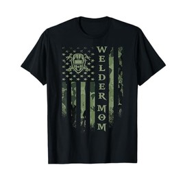 Vintage USA Camo Flag Proud Welder Mom Welding Silhouette T-Shirt