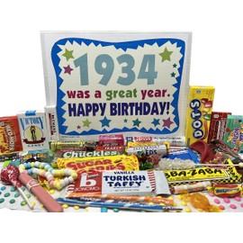 RETRO CANDY YUM ~ 1934 91st Birthday Gift Box of Nostalgic Retro Candy Mix from Childhood for 91 Year Old Man or Woman Born 1934
