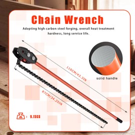 Pcmursal Chain Wrench, 35" Strap Wrench Heavy Duty with 27.5" Chain Length Max, Fits 7" Pipe Diameters or Pipe Installation, Oil Fields Operations and Maintenance