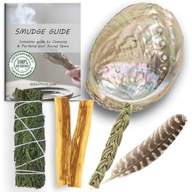 Ancient VEDA Sage Smudge Kit | Cedar Sage, Sweetgrass, & Palo Santo Sticks Smudging Kit for Meditation, Yoga, Reiki, Home Cleansing, & Aromatherapy (Healer's Kit, Cedar Sage)