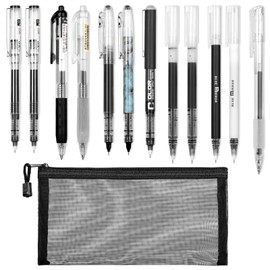 Whaline 13Pcs Gel Pen Set with 12Pcs Black Fine Point Pens Ballpoint Pen and 1 Pen Bag Gel Ink Pens for Student Back to School Supplies Office Business Administration Writer