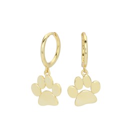 Dainty Paw Charm Small Hoop Dangle Drop Earrings for Women Girls Sensitive Ear Sterling Silver 14K Gold Plated Minimalist Animal Paw Dog Cat Pet Sleeper Huggie Hoops Fashion Jewelry Gifts (Gold)