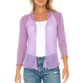 SHU-SHI Womens Sheer Shrug Tie Top Cardigan Lightweight Knit,Lavender,One Size