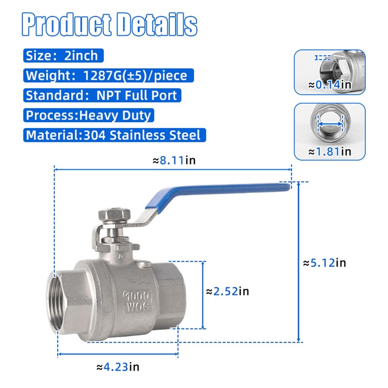 SKLSSVF 2 Inch NPT Ball Valve 2 Pack, Female to