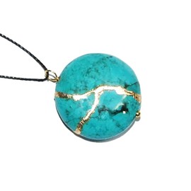 23mm Turquoise Howlite Recovery Pendant Mended with 23k Gold, Kintsugi Cord Necklace
