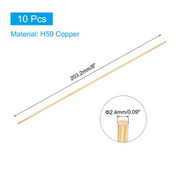PATIKIL 10 Pcs Brass Round Rod, 2.4mm x 8" Lathe Bar Stock H59 Brass Round Stock for DIY Craft Making Hardware Novelty Model Car Plane Boat Ship, Copper