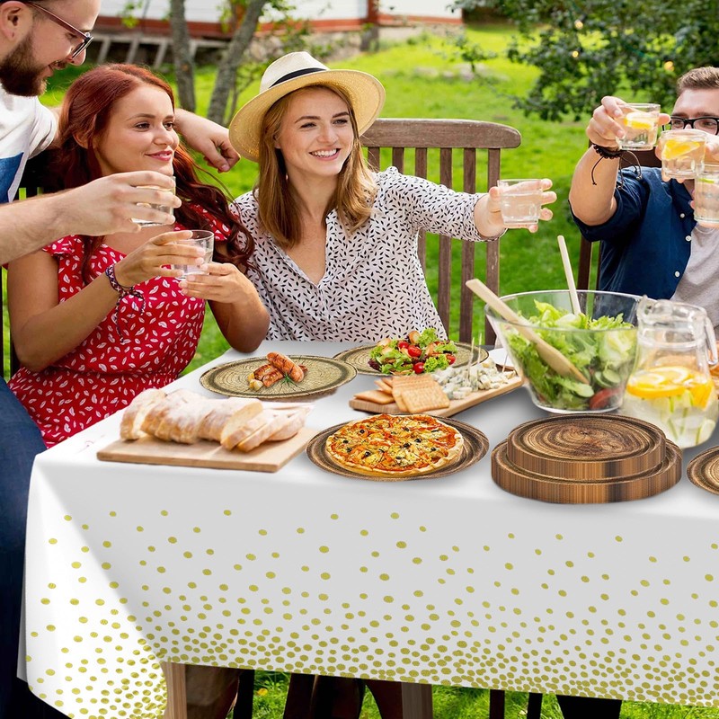 2Pcs White Gold Dot Plastic Disposable Tablecloths, 137 x 274cm