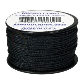 Atwood Rope MFG Tactical Nylon/Polyester Micro Utility Cord 1.18mm X 125ft Reusable Spool | Fishing Gear, Jewelry Making, Camping Accessories (Black)