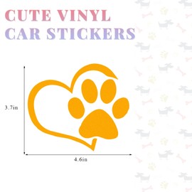 SHMZK Pet Dog Paw Print Car Decal, 4.6"×3.7" Love Heart Dog Paw Car Sticker, Waterproof Cute Pet Puppy Paw Print Decal for Auto Window Bumper Laptops, Car Decorative Sticker Accessories (Yellow)