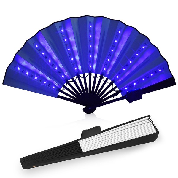 Taotuo LED Folding Fan with Remote Control, White Light Up Handheld Fan, Stage Performance Show for Dancing Party Wedding Home Decor Night Club