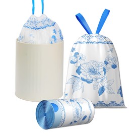 4 Gallon Trash Bags Drawstring, 4 Gallon Garbage Bags, Small Trash Bags for Office, Kitchen, Bedroom Trash Cans, Colorful and Sturdy Small Garbage Bags with Beautiful Flower Printed, 39 Counts