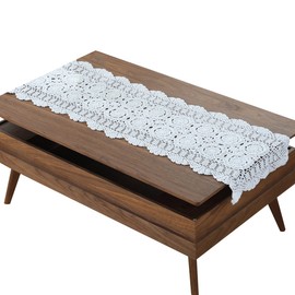 White 16x43 Inch Rectangle HANDMADE Cotton Crochet Lace Placemat Doilies