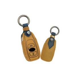 ontto Cowhide Leather Car Key Case Cover for Subaru Legacy Impreza WRX XV BRZ Forester Levorg Trezia Key Case with Key Fob Key Protection Case Remote Control 3 Tasti Brown, brown