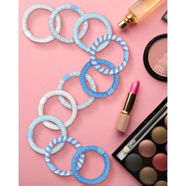 Kisvic Hair Bobbles Girls Pack of 10 Hair Bobbles Multicoloured Fashion Elastic Hair Bands Braided Elastics Women Hair Scrunchie Bracelet for Thick and Curly Hair, Light Blue