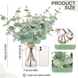 KYNUG Eucalyptus Stems in Glass Vase with Faux Water, 6pcs Fake Plant Eucalyptus Leaves, 20.5" Faux Greenery Artificial Plants Decor for Centerpieces, Tables, Bathroom, Mantle, Farmhouse
