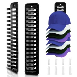 2Pcs Hat Organizer for Baseball Caps, Over The Door Hat Rack Adhesive Hat Hooks for Wall, Strong Hold Hat Hangers Hat Storage Display Hold up to 16 Hats, Black