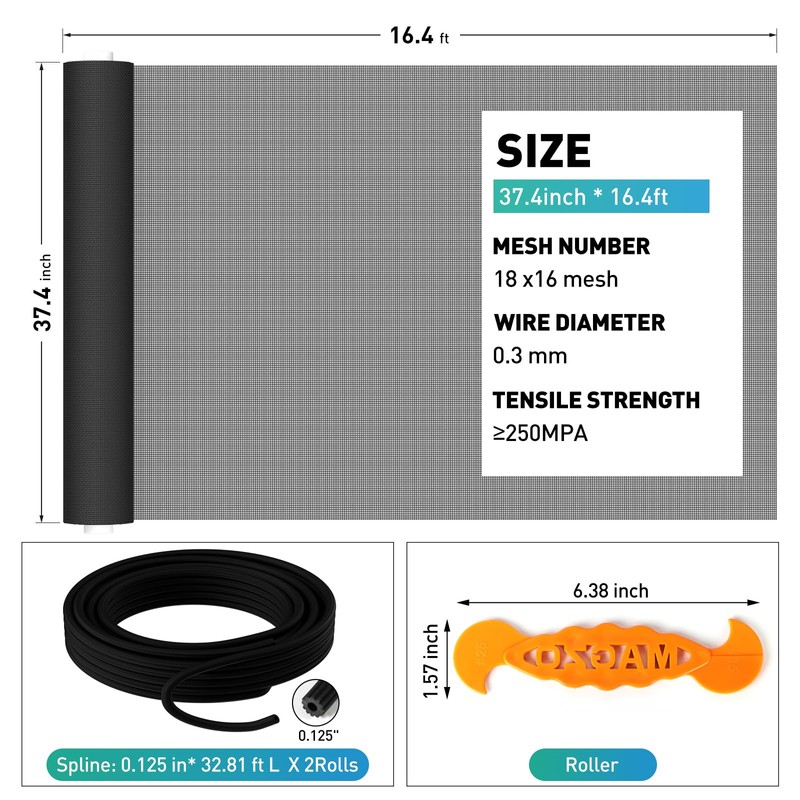 FCSOTSPS Pet Proof Window Door Screen Roll,37.4INx16.4FT Polyester Window Screen