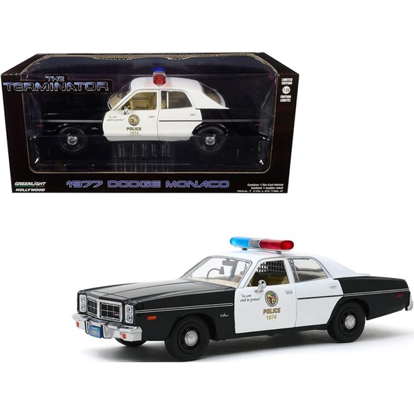 1977 Dodge Monaco Metropolitan Police Black and White The Terminator (1984) Movie 1/24 Diecast Model Car by Greenlight 84101,Unisex Adult