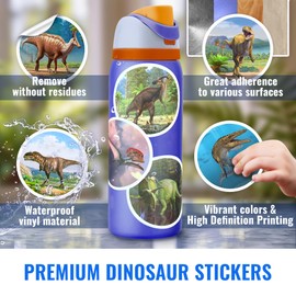 Realistic Dinosaur Stickers for Kids - 100 pcs Pack with Dino Names Poster - Large Waterproof Vinyl Stickers for Water Bottle Laptop Luggage Classroom Teacher Rewards - Party Favors Birthday Gift