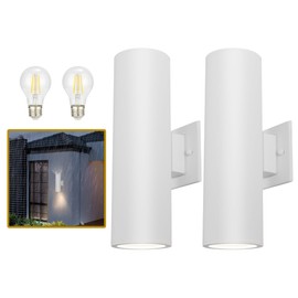 CnengSthy 2 Pack Outdoor Wall Light,Patio Light with Matte White and Tempered Glass Cover, Aluminum Waterproof Wall Mount Cylinder,Up Down Light Fixture for Porch, Backyard,No Bulbs