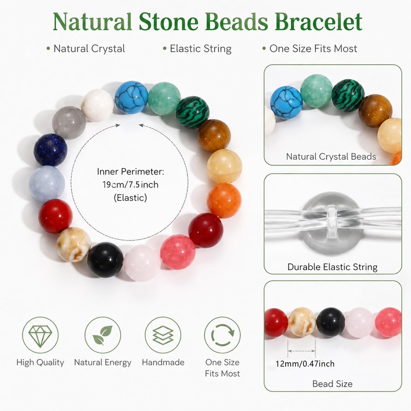 chorfla Chunky Natural Stone Beaded Bracelet for Women Jewelry Stretch